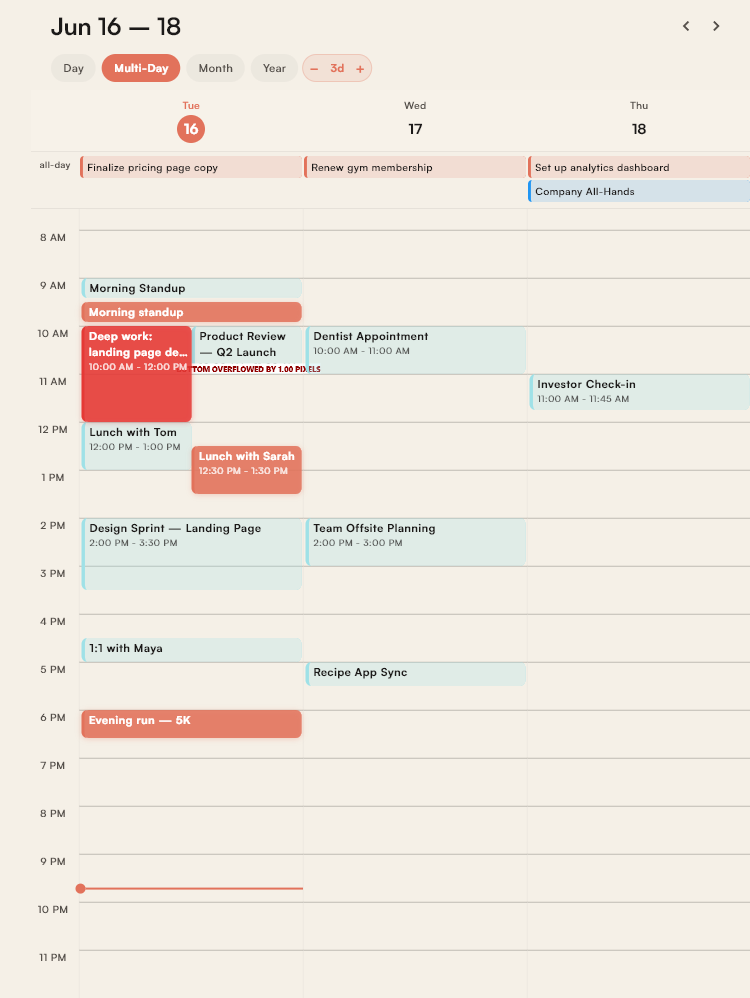 Dumpling calendar with time-blocked schedule
