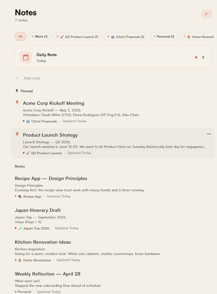Dumpling notes linked to tasks and projects